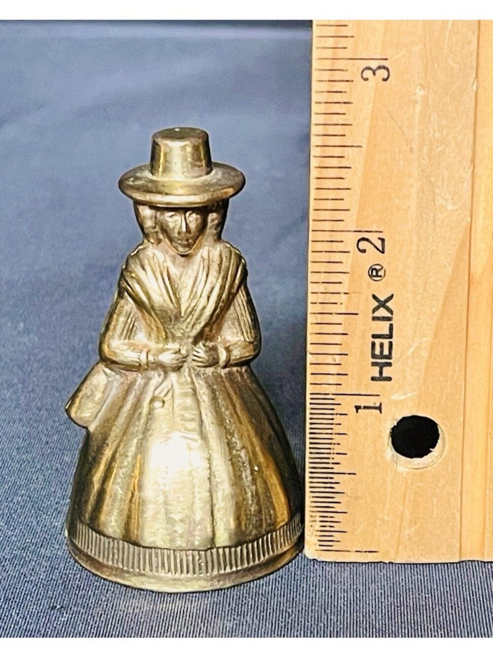 Vintage Mini Solid Brass Tea Bell Figural Welsh Lady Jenny Jones 2.5” Figurine